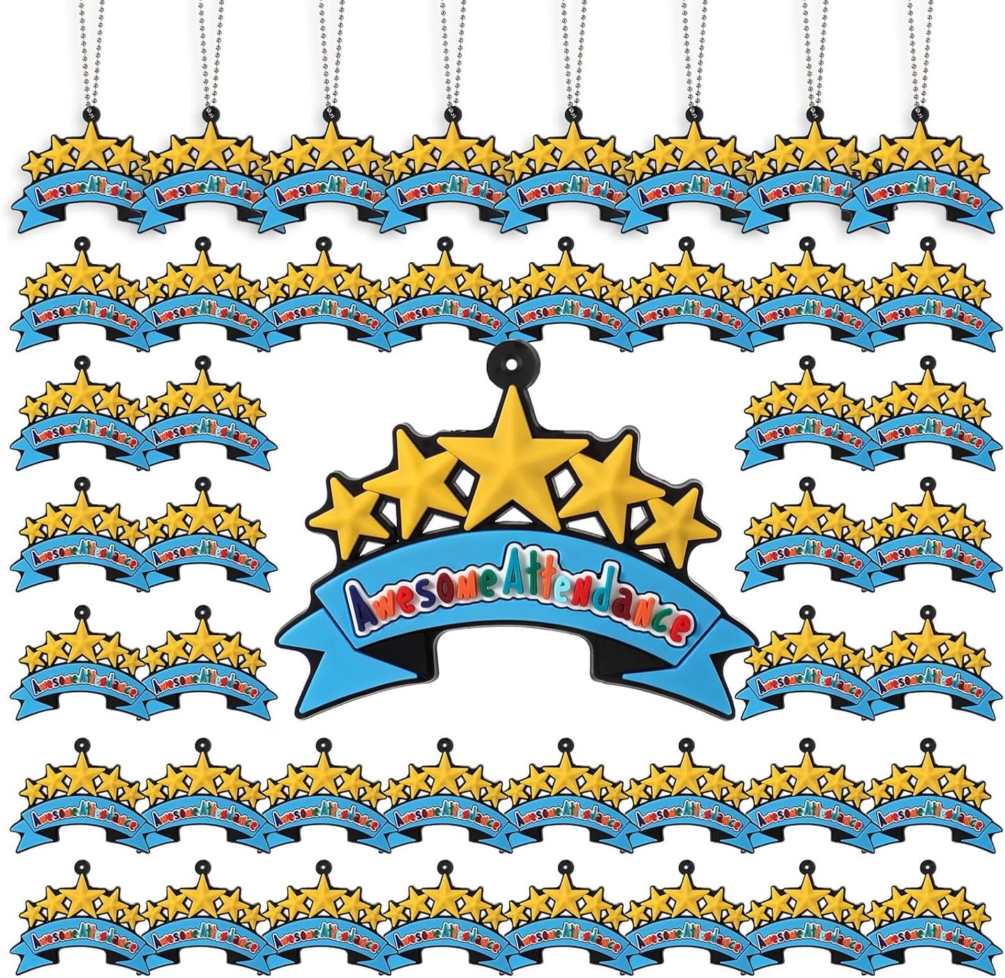 100 Pcs Awesome Attendance Silicone Tags with Chains, Motivational Brag Awards for Students, Classroom Incentives, Teacher Rewards, Reading Competition Prizes, Wearable Encouragement Gifts