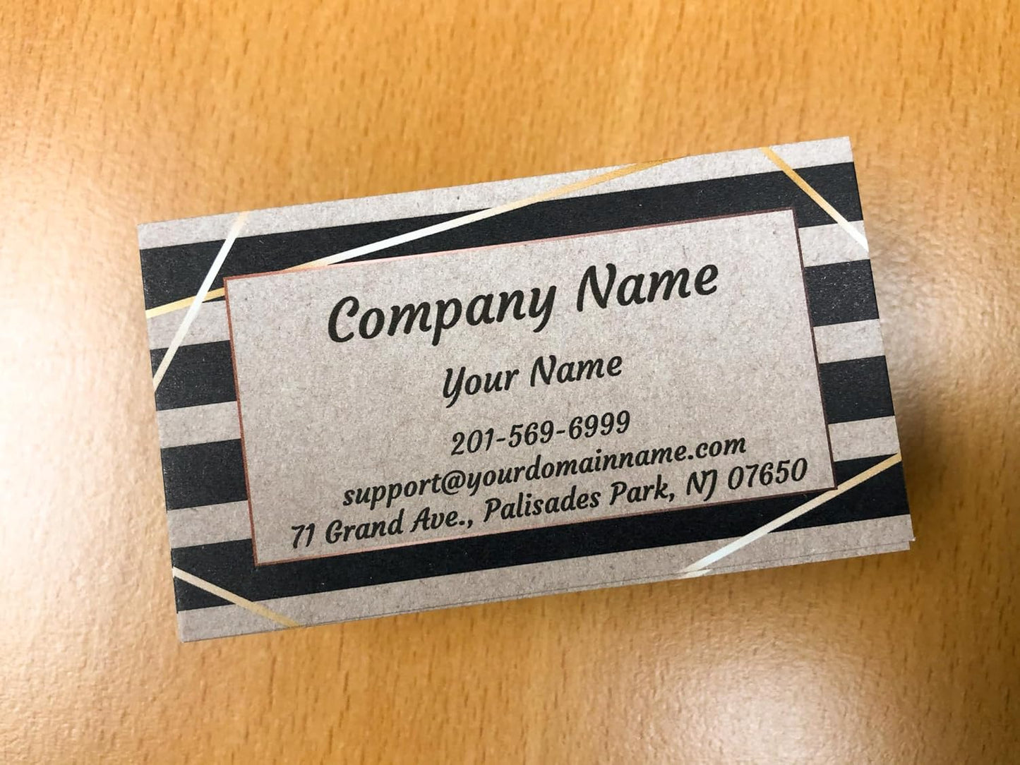 Custom Premium Business Cards 100 pcs Full color - Printed on 16pt(350gsm) or14pt (308gsm) Classic matte paper, Made in The USA (Kraft-Stripe)
