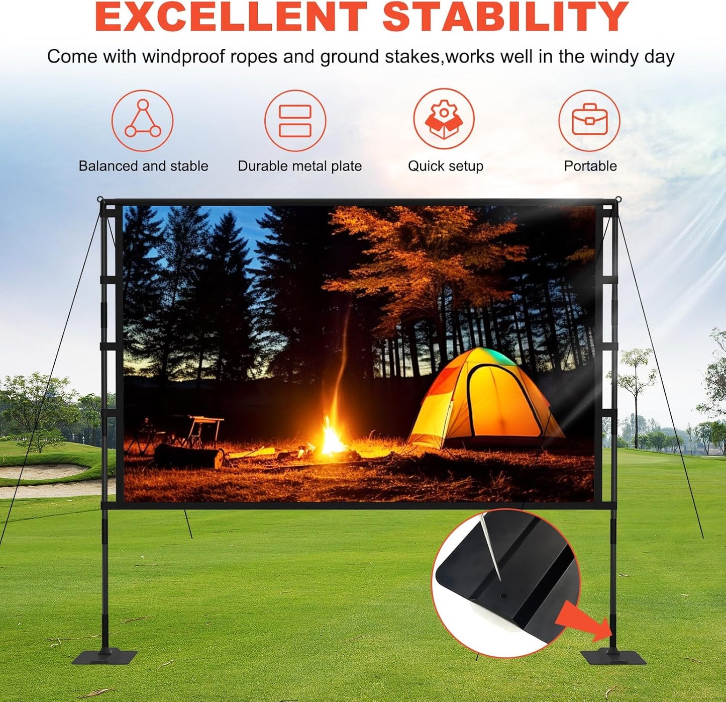 Upgrade Projector Screen Heavy-Duty Stand 100 inch Portable Projection Screen 16:9 4K HD Front Projections Movies Screen with Carry Bag for Indoor Outdoor Home Theater Backyard Cinema Travel