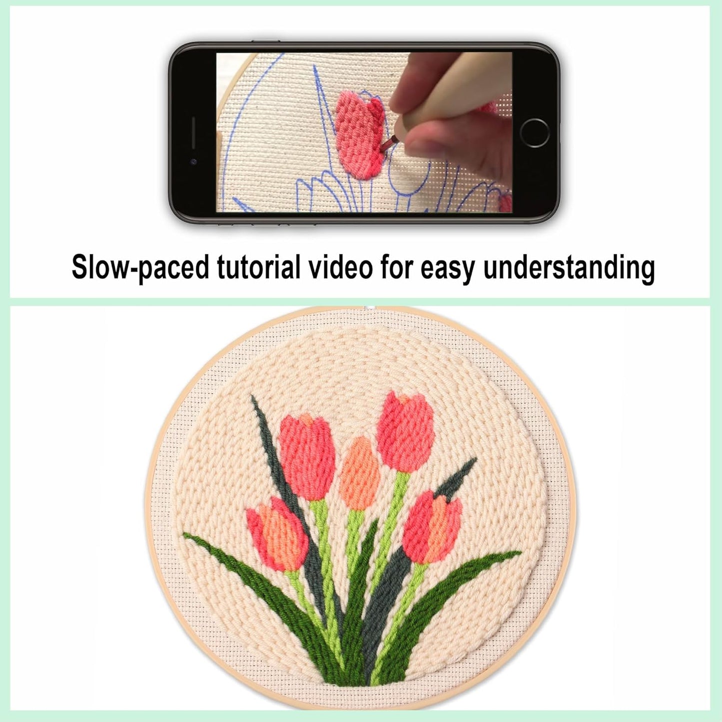 Myfelicity Punch Needle kit,Tulip Embroidery Kit - Punch Needle DIY Craft Set with Vintage Tulip Design, Perfect for Handmade Decor & Floral Stitching Projects