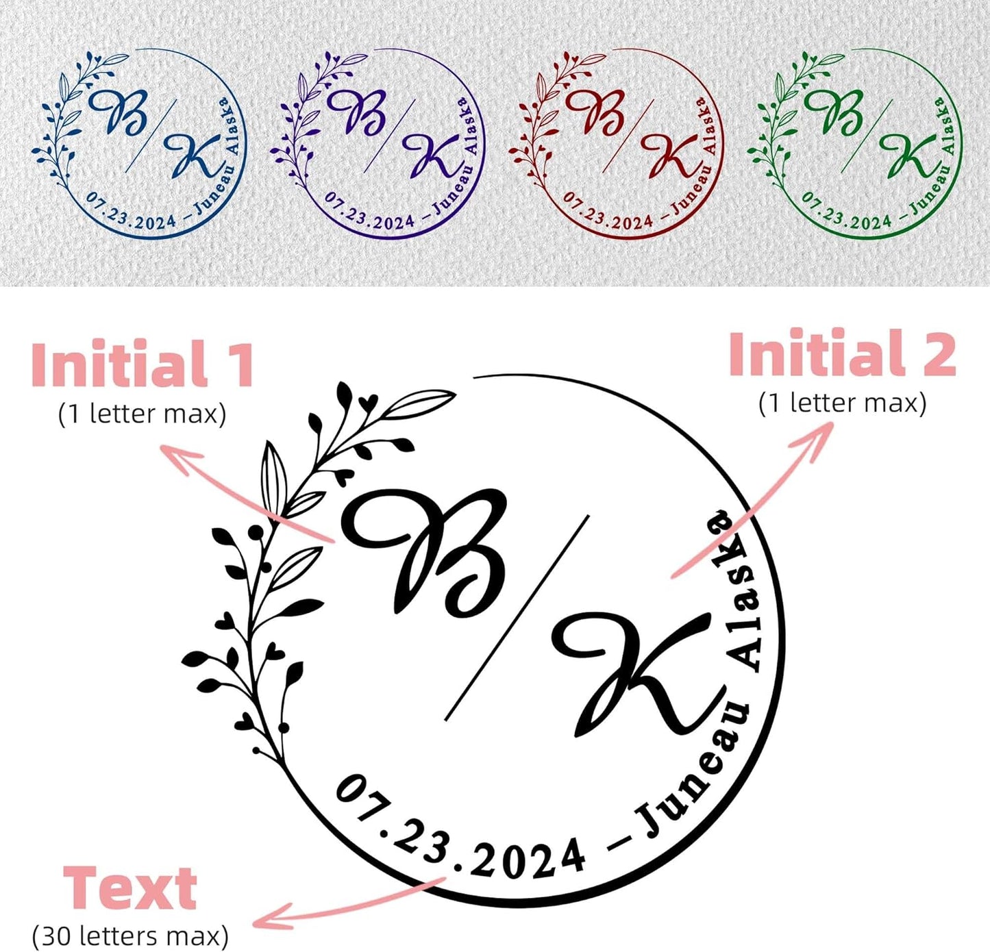 Personalized Wedding Embosser Stamp， Custom Book Business Card Paper Document Notebook, Self Inking Stamp，Book Lover Gifts，Christmas Gifts (Style07)