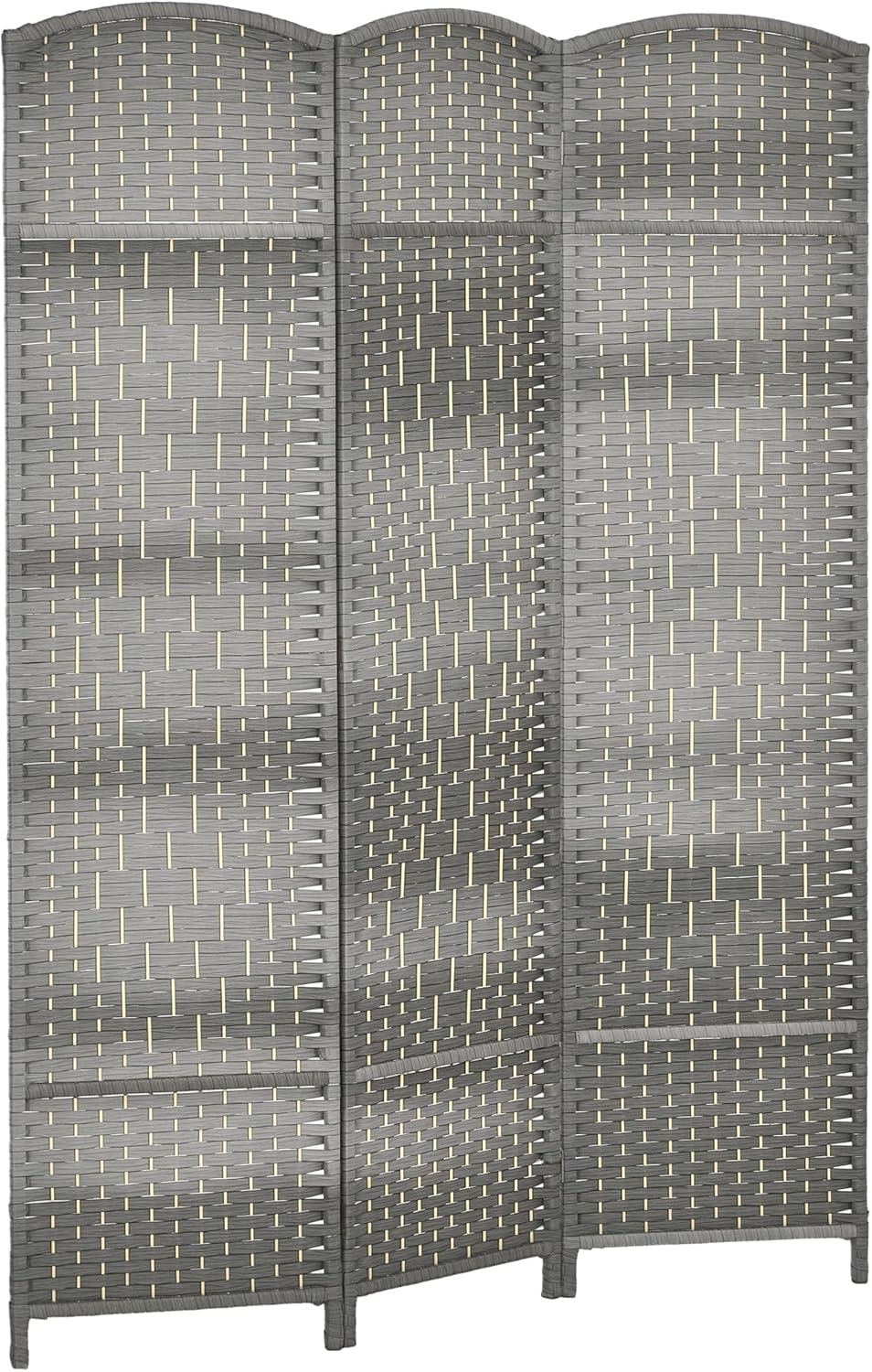 HOMCOM 3 Panel Room Divider, 6' Tall Folding Privacy Screen, Hand-Woven Freestanding Wall Partition for Home Office, Bedroom, Mixed Gray