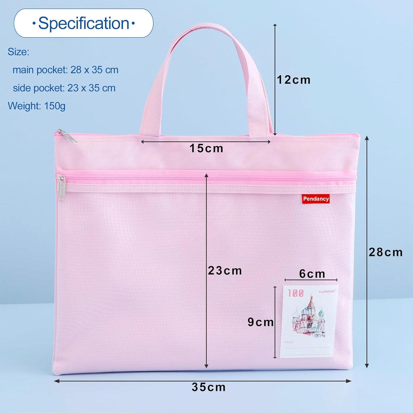 Pendancy Mesh Zipper Pouch 11x13.7 in, 2 pcs Large Double Pocket Waterproof File Bag with Handle, A4 Size Foldable Document Storage for Puzzle Project/Cross Stitch/Travel/Office（Green Pink）