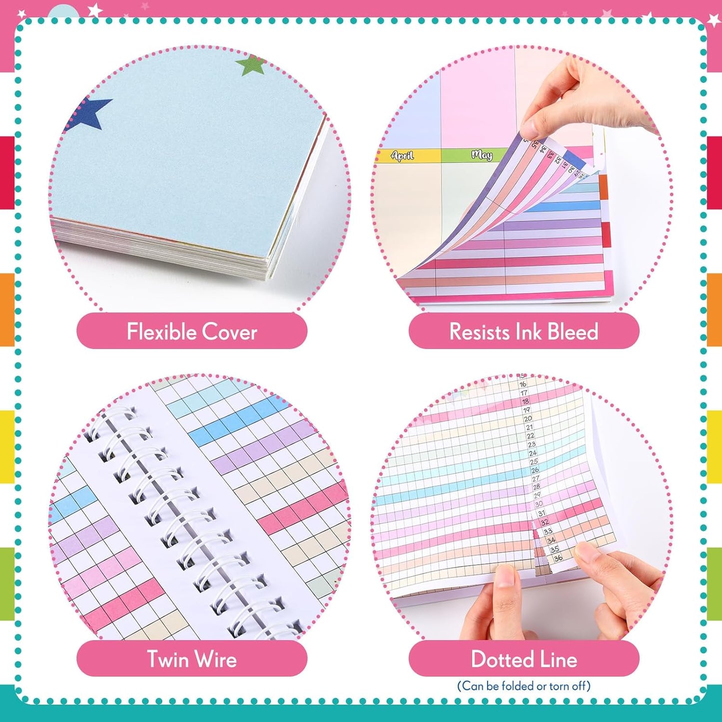 Teacher Record Book Teacher Grade Books 2025-2026 Spiral Bound Record Class Grade Book Office Favors Gift for Classroom Attendance Supplies Decoration Double Sided(Color Rainbow)