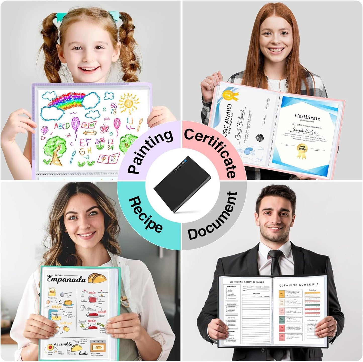 Sooez Art Portfolio 9x12, 30 Pockets with 30 Black Paper, Binder with Plastic Sleeves, Display 60 Pages, Presentation Book for Artwork, Folders Binder for Office School