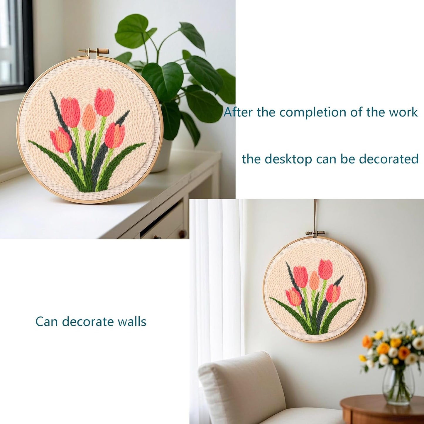 Myfelicity Punch Needle kit,Tulip Embroidery Kit - Punch Needle DIY Craft Set with Vintage Tulip Design, Perfect for Handmade Decor & Floral Stitching Projects