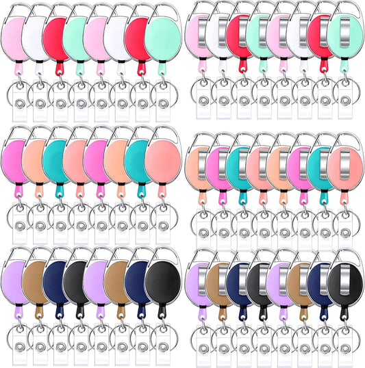 Honoson 50 Pcs Heavy Duty Retractable Badge Reels Batch ID Badge Holder Retractable Clip Bulk Key Holder with Ring for Office Worker Employee, Doctor Nurse Gifts (Multicolor)