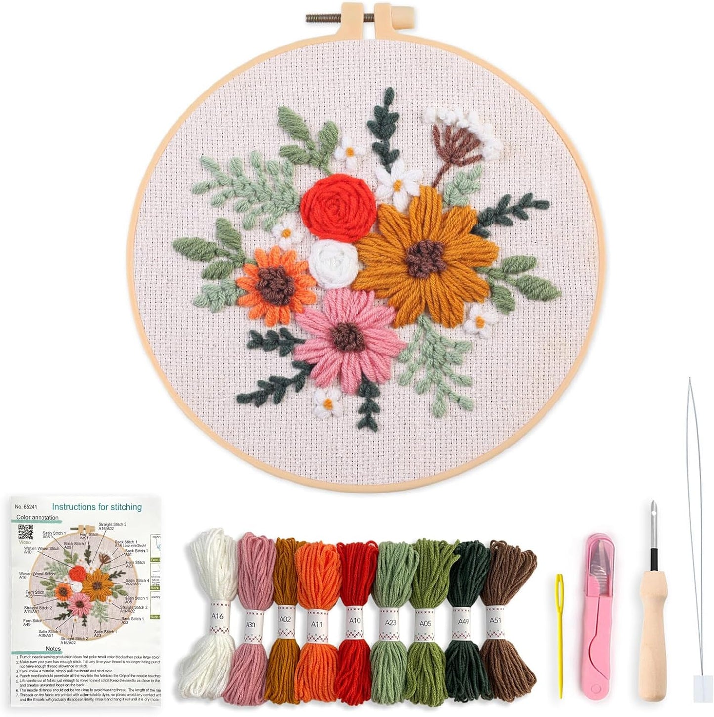 Myfelicity Punch Needle Kit, Punch Needle Kits Adults Beginner, Craft Decoration and Hobbies (Mixed Bouquet)