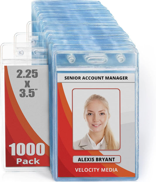 Mifflin-USA Plastic Waterproof ID Badge Holders (Clear, 2.25x3.5 Inch, 1000 Pack), Vertical Hanging Name Card Holder with Zipper, Resealable Bulk Nametag Holders