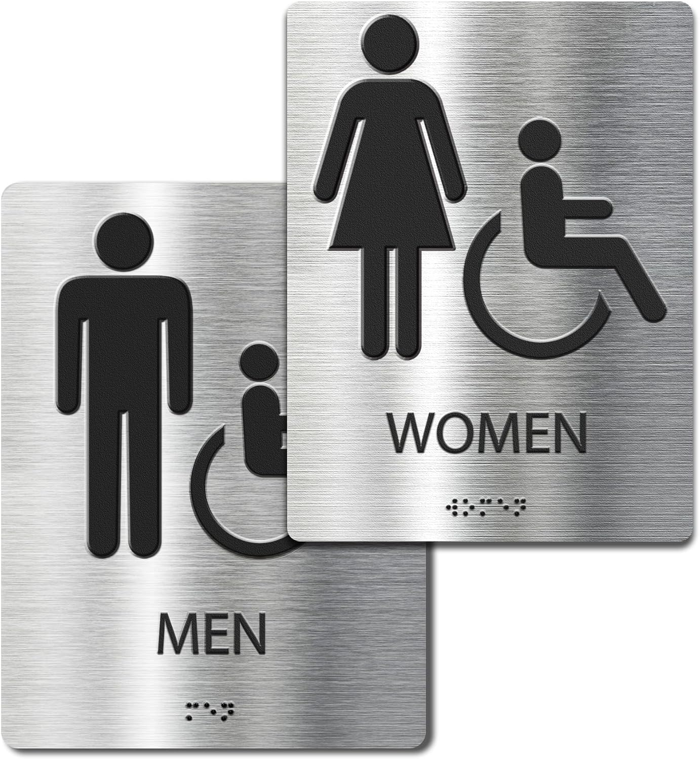 ADA-Mark Modern Restroom Sign for Business - 2PK ADA Compliant Braille Bathroom Sign with Easy Installation - 6" W x 8" H