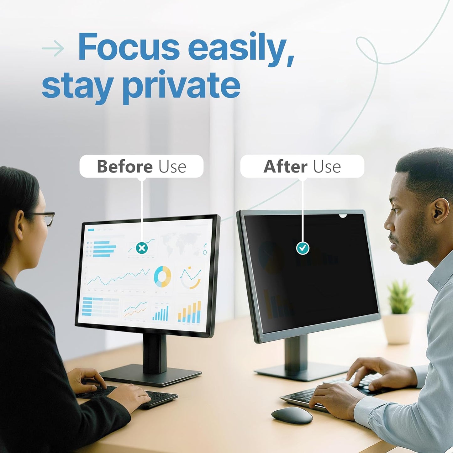 VINTEZ 30 Inch 16:10 Privacy Screen for Computer Monitor and Laptop - Anti Glare Protector Film Blue Light Filter Eye Protection - Computer Screen Privacy Shield, [1 Pack]