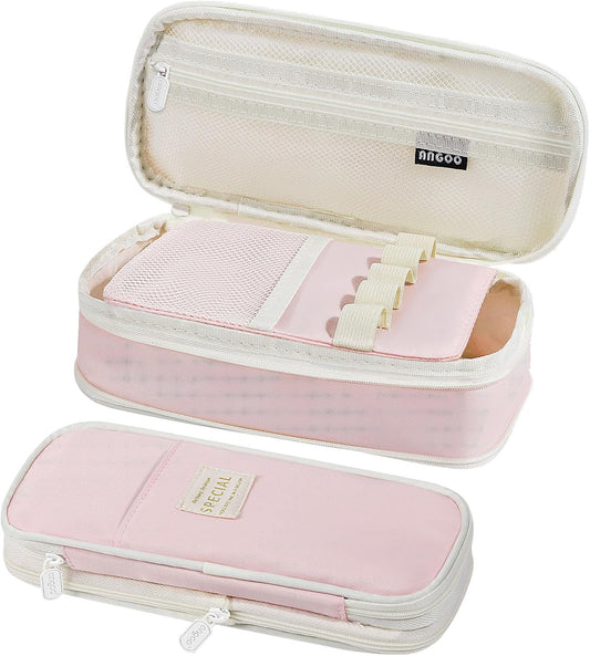 MoKo Large Capacity Pencil Case, Aesthetic Pencil Pouch Bag with Zipper, Cute Pen Case Stationery Organizer Holder for Office/School Supplies, Back to School Gift, Pink