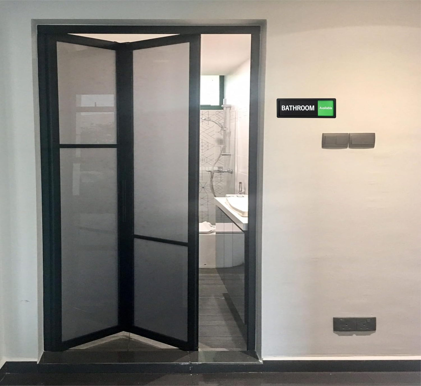 Bathroom Sign – In Use / Available Slide Switch Sign, Premium Durable Acrylic Material, Super Strong Self-Adhesive, Quick Installation, Suitable For Your Home And Business (9×3 Inches, Black) (Bathroom)