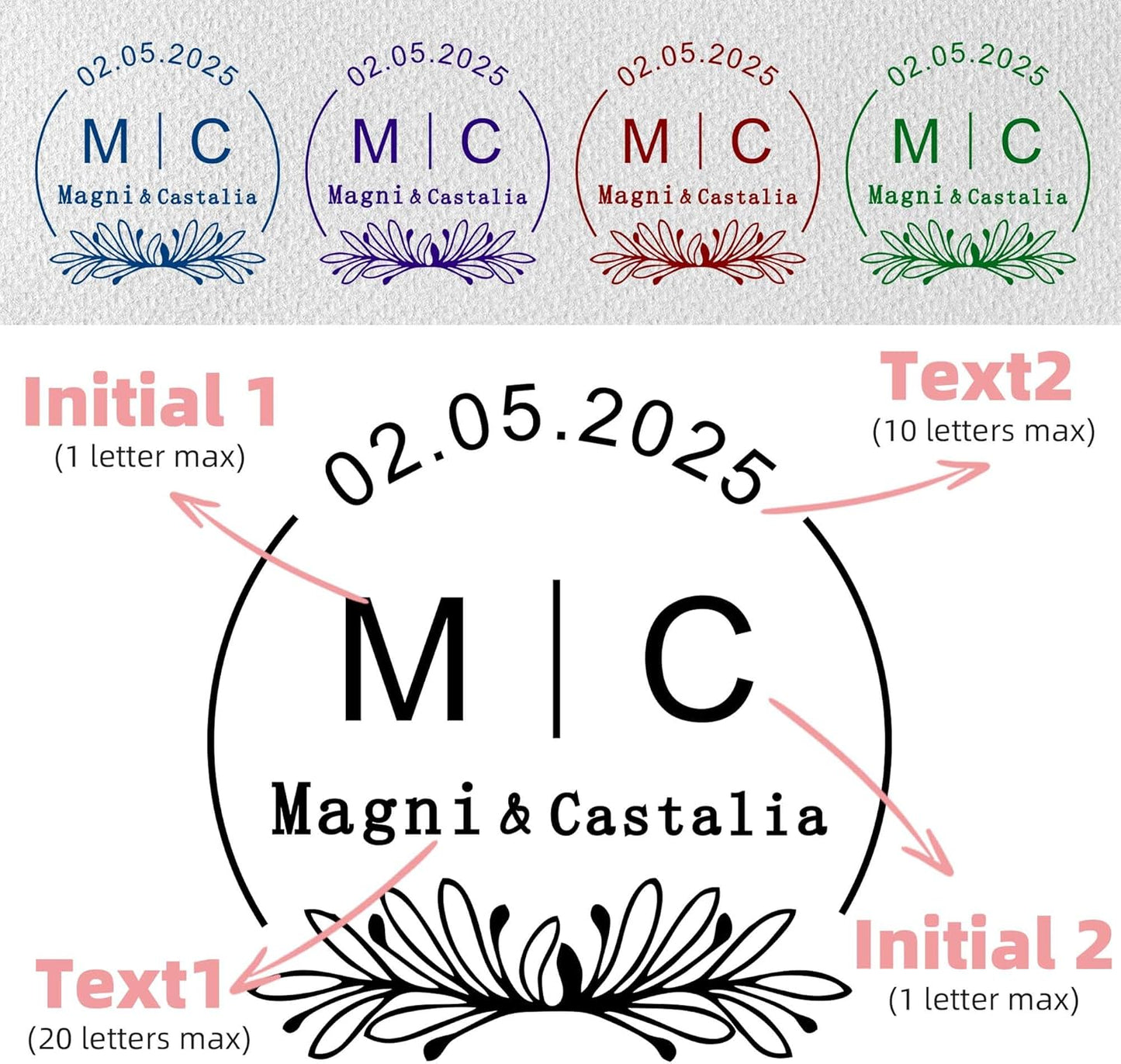 Personalized Wedding Embosser Stamp， Custom Book Business Card Paper Document Notebook, Self Inking Stamp，Book Lover Gifts，Christmas Gifts (Style16)