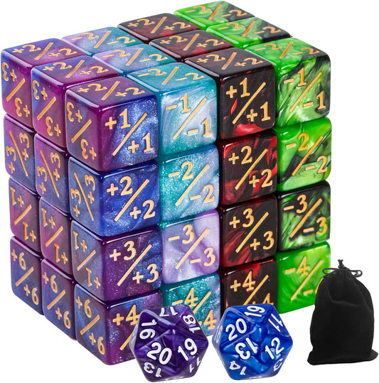 50 MTG Counters Dice Marble Bulk Spindown Life Counter Tokens Dice Buff Tokens Compatible with Magic Card Game Accessories CCG Creature Stats (Red&Green, Purple&Blue)