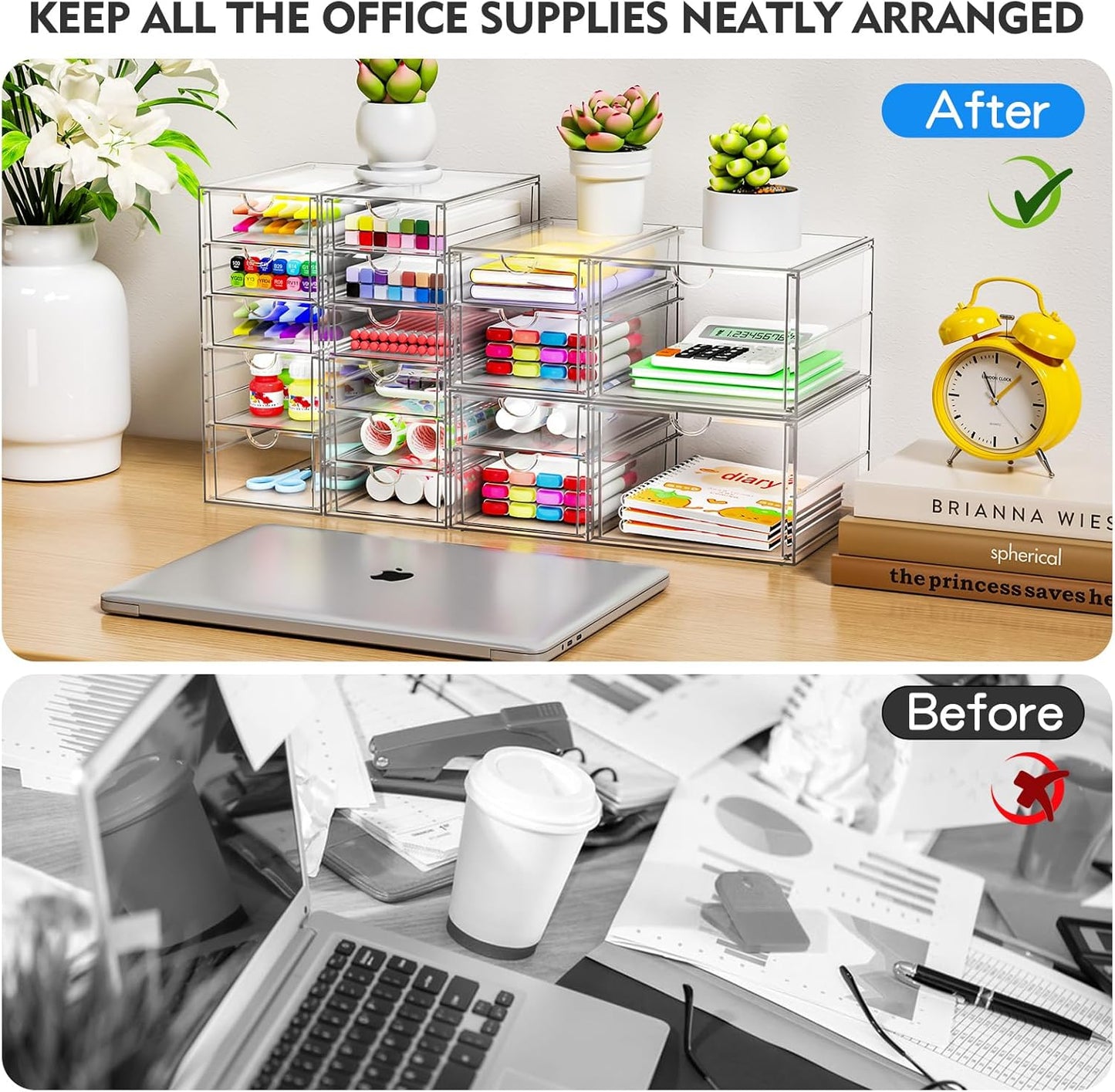 Makeup Acrylic Organizer with 17 Drawers(4 Sets), Desk Organizers and Accessories, Clear Makeup Organizer, Dustproof Storage Drawers for Office Art Craft Supplies