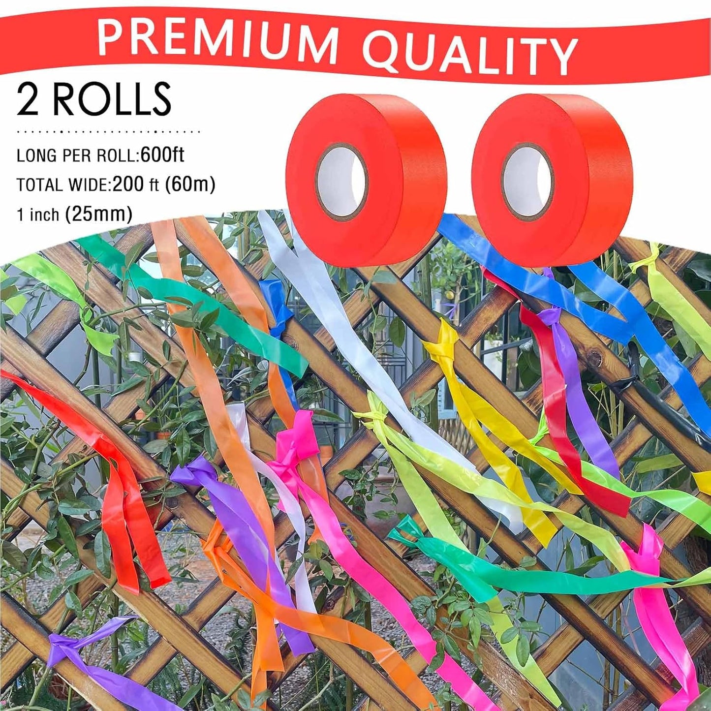 2 Pack Orange Flagging Tape, Non-Adhesive Plastic Ribbon Neon Marking Roll, 1"*400ft, Marking Tape for Tree Marking, Hunting, Boundaries and Hazardous Areas,Trail Marking