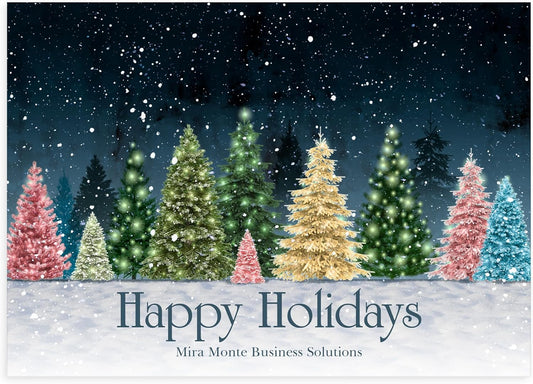 Let's Make Memories Personalized Business Christmas Cards with Envelopes - Premium Quality - 5x7-2025 Holiday Cards & White Envelopes - Colorful Snowscape - 200 ct
