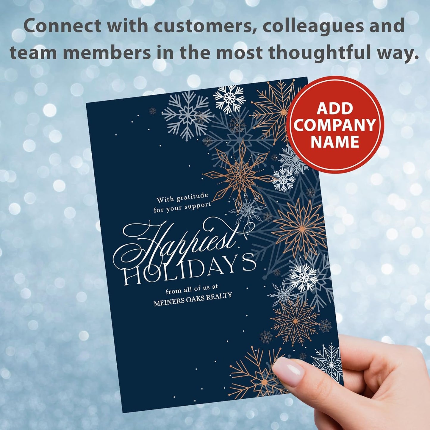 Let's Make Memories Personalized Business Christmas Cards with Envelopes - Premium Quality - 5x7-2025 Holiday Cards & White Envelopes - Shining Snowflakes - 15 ct