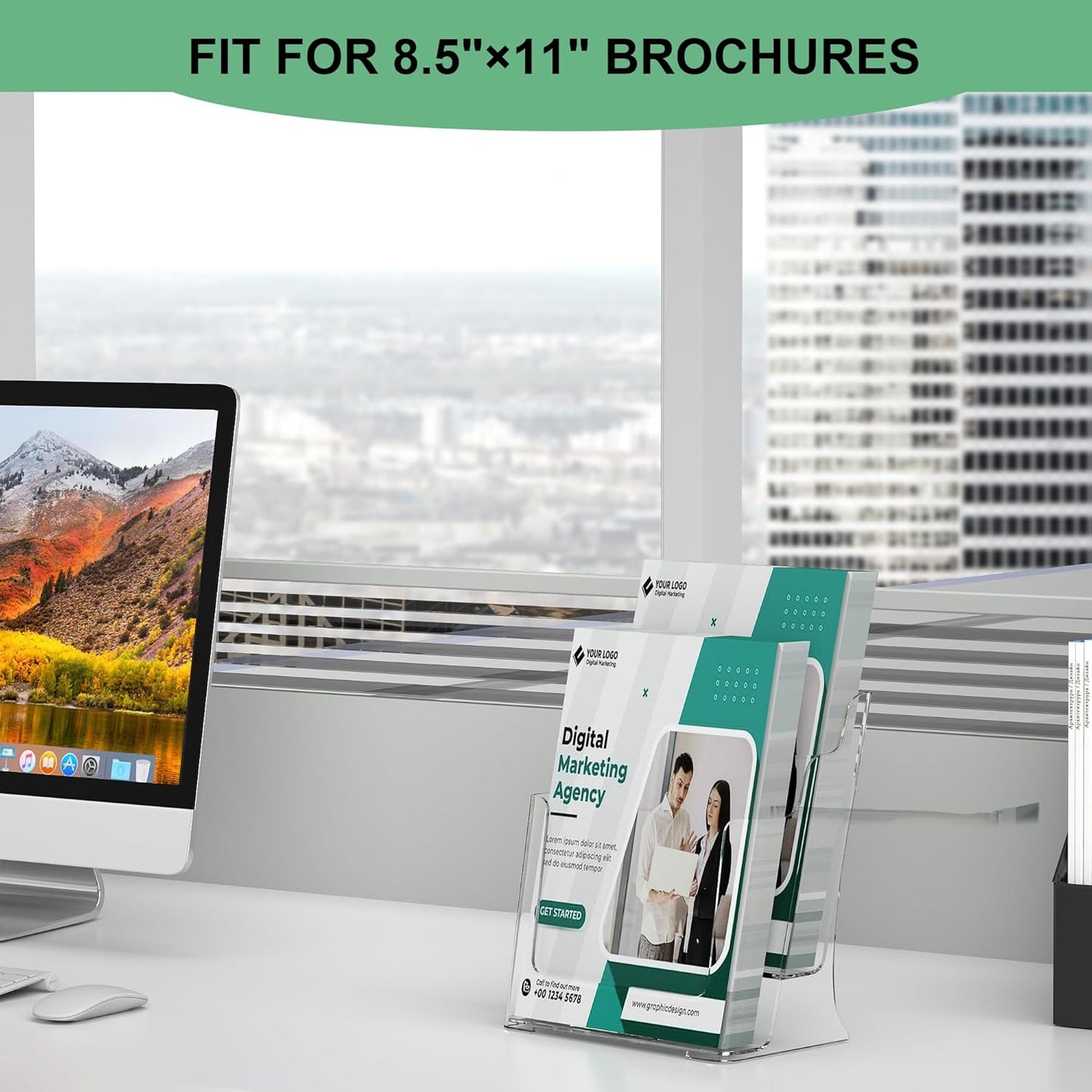 zavekia 2 Pack 2 Tier Acrylic Brochure Holder 8.5 x 11 inch, Clear Literature Organizer Magazine Stand with Removable Divider for 4 x 9 inch Brochures,Magazine Holder,Flyer Holder