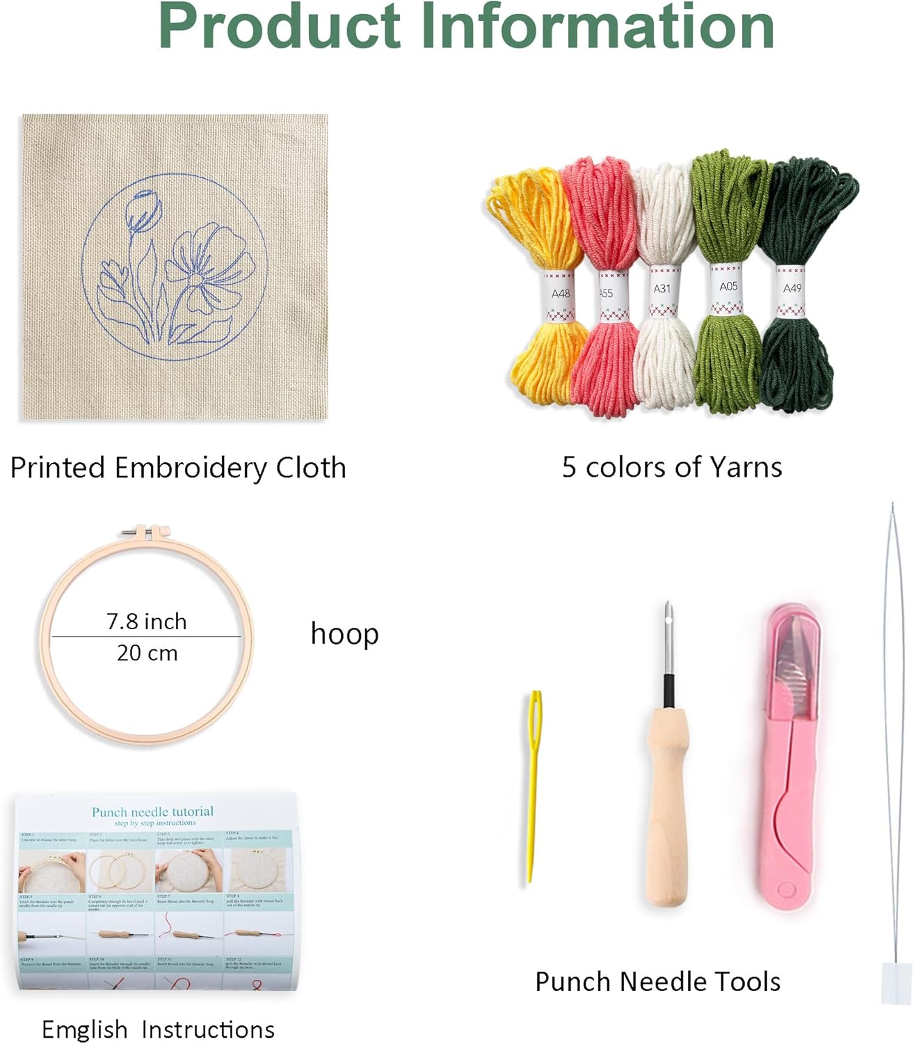 Myfelicity Punch Needle kit,Punch Needle Embroidery Kit - All-in-One Complete Starter Set with Needles, Thread, Cloth & Tutorial Guide for DIY Home Decor & Handmade Crafts(Yellow-1)