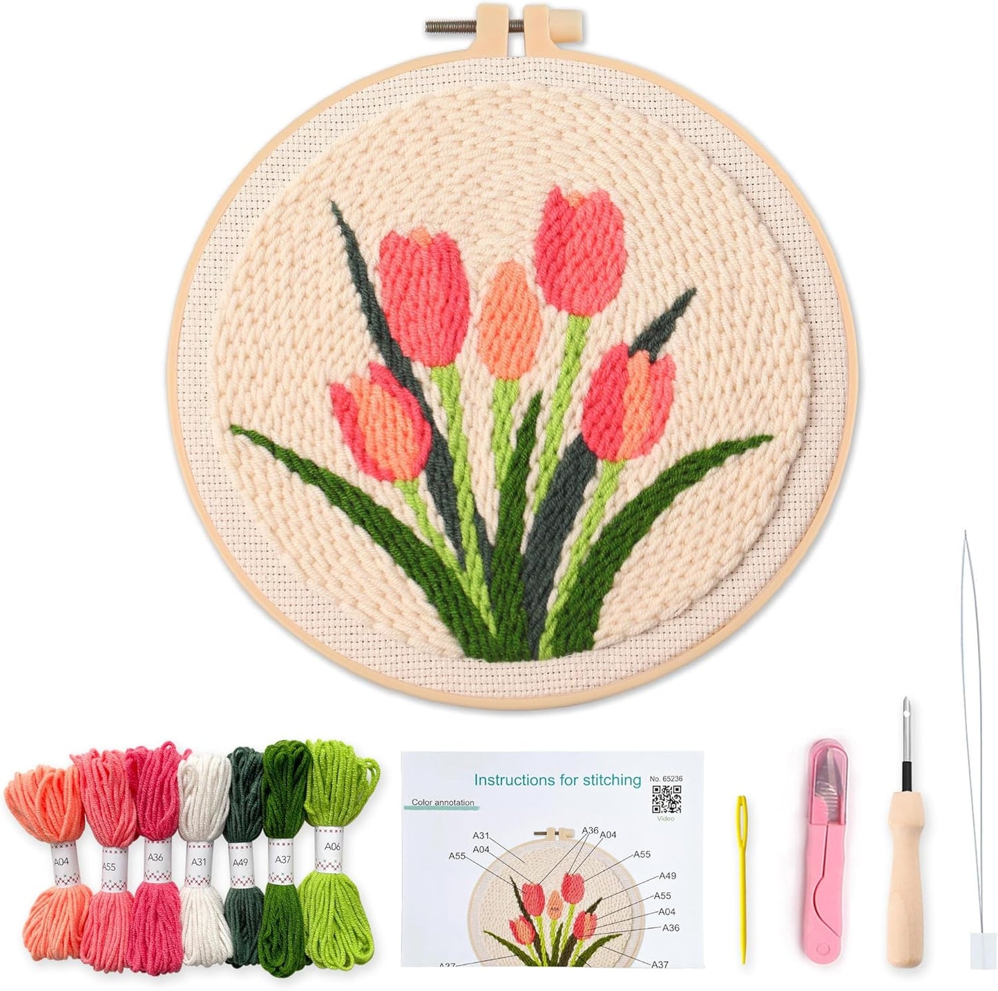 Myfelicity Punch Needle kit,Tulip Embroidery Kit - Punch Needle DIY Craft Set with Vintage Tulip Design, Perfect for Handmade Decor & Floral Stitching Projects