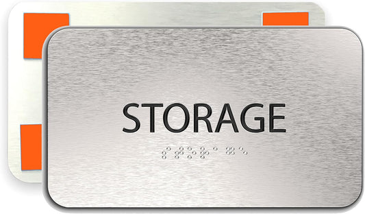 ADASigns Storage Room Sign 7”x4” - Durable Brushed Aluminum with Grade 2 Braille - Easy Installation with Strong Adhesive Tape - ADA Compliant Storage Signs for Business, Restaurants & Offices