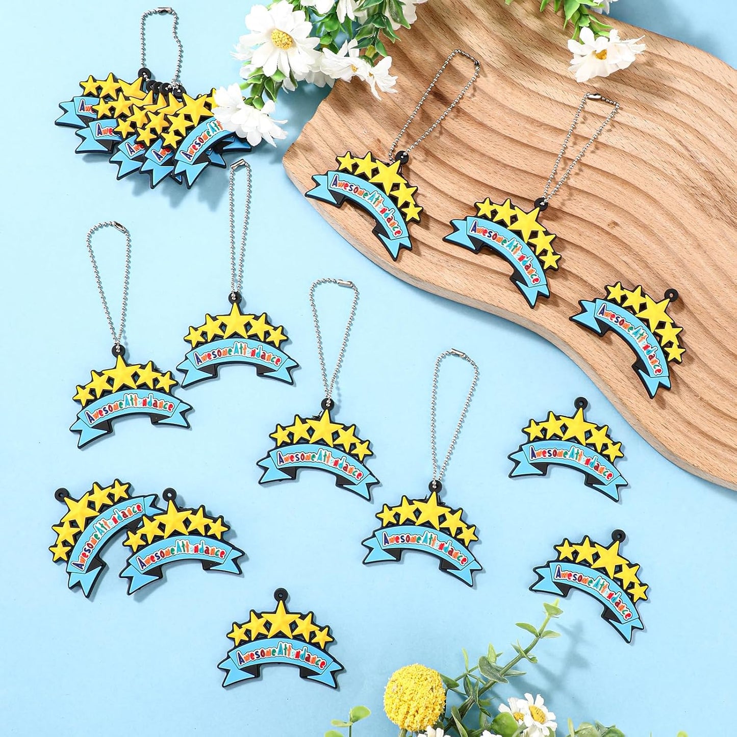 200 Pcs Awesome Attendance Silicone Tags with Chains, Motivational Brag Awards for Students, Classroom Incentives, Teacher Rewards, Reading Competition Prizes, Wearable Encouragement Gifts