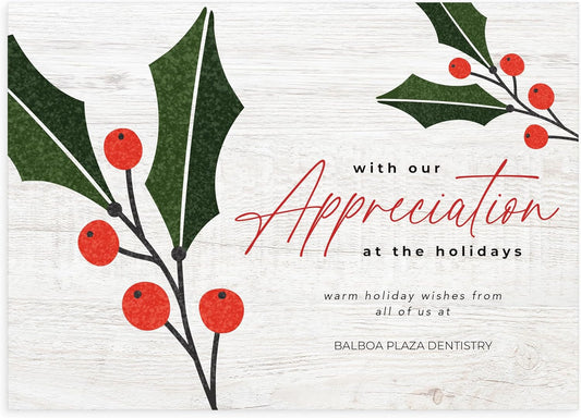 Let's Make Memories Personalized Business Christmas Cards with Envelopes - Premium Quality - 5x7-2025 Holiday Cards & White Envelopes - Holly Gratitude - 250 ct