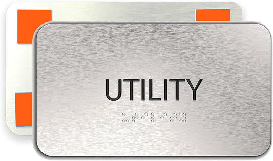 ADASigns Utility Room Sign 7”x4” - Durable Brushed Aluminum with Grade 2 Braille - Easy Installation with Strong Adhesive Tape - ADA Compliant Utility Room Signs for Business, Restaurants & Offices