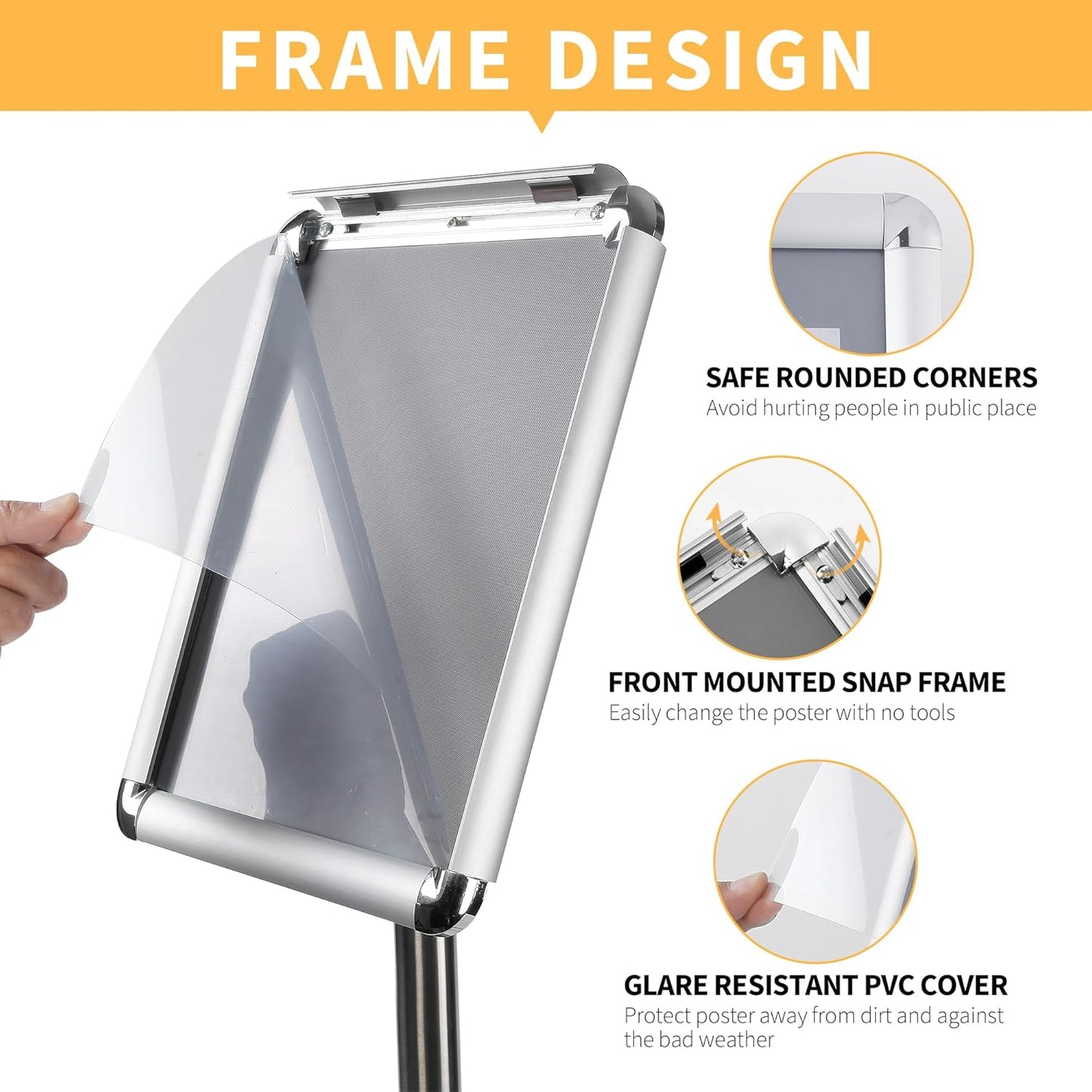 2 Pack Sign Holder Stand 8.5 x 11, With 3-Prong-Base & Round Base, Poster Stand Aluminum Snap Open Frame for A4 Size Outdoor Indoor Sign Stand, Height Adjustable-Silver