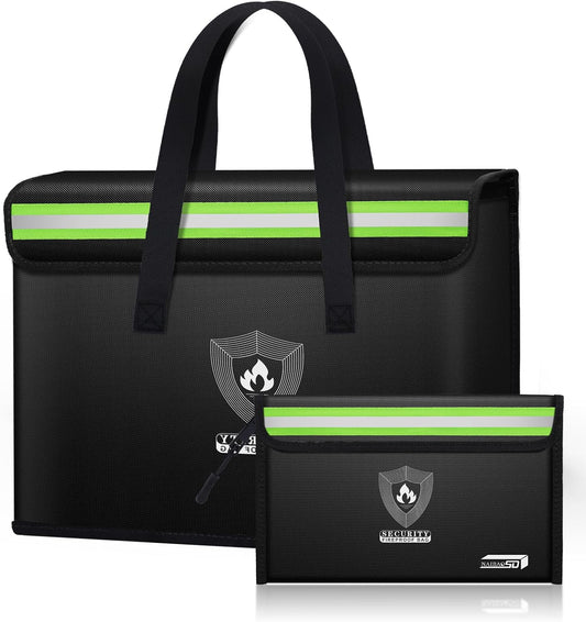 Fireproof Document & Money Bags, Large Fireproof Safe Bag Box (15.4 x 11.8x 5.2 inches) with Reflective Strip, Fireproof Document Box for Tablet,Valuables,Cash,Jewelry,Documents
