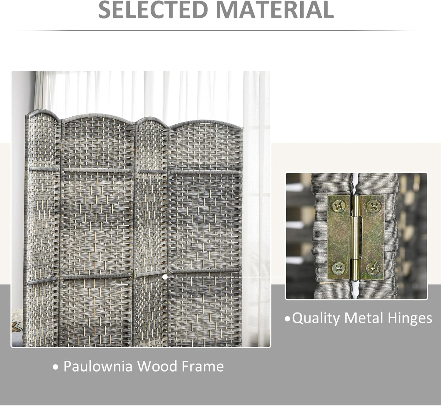 HOMCOM 3 Panel Room Divider, 6' Tall Folding Privacy Screen, Hand-Woven Freestanding Wall Partition for Home Office, Bedroom, Mixed Gray