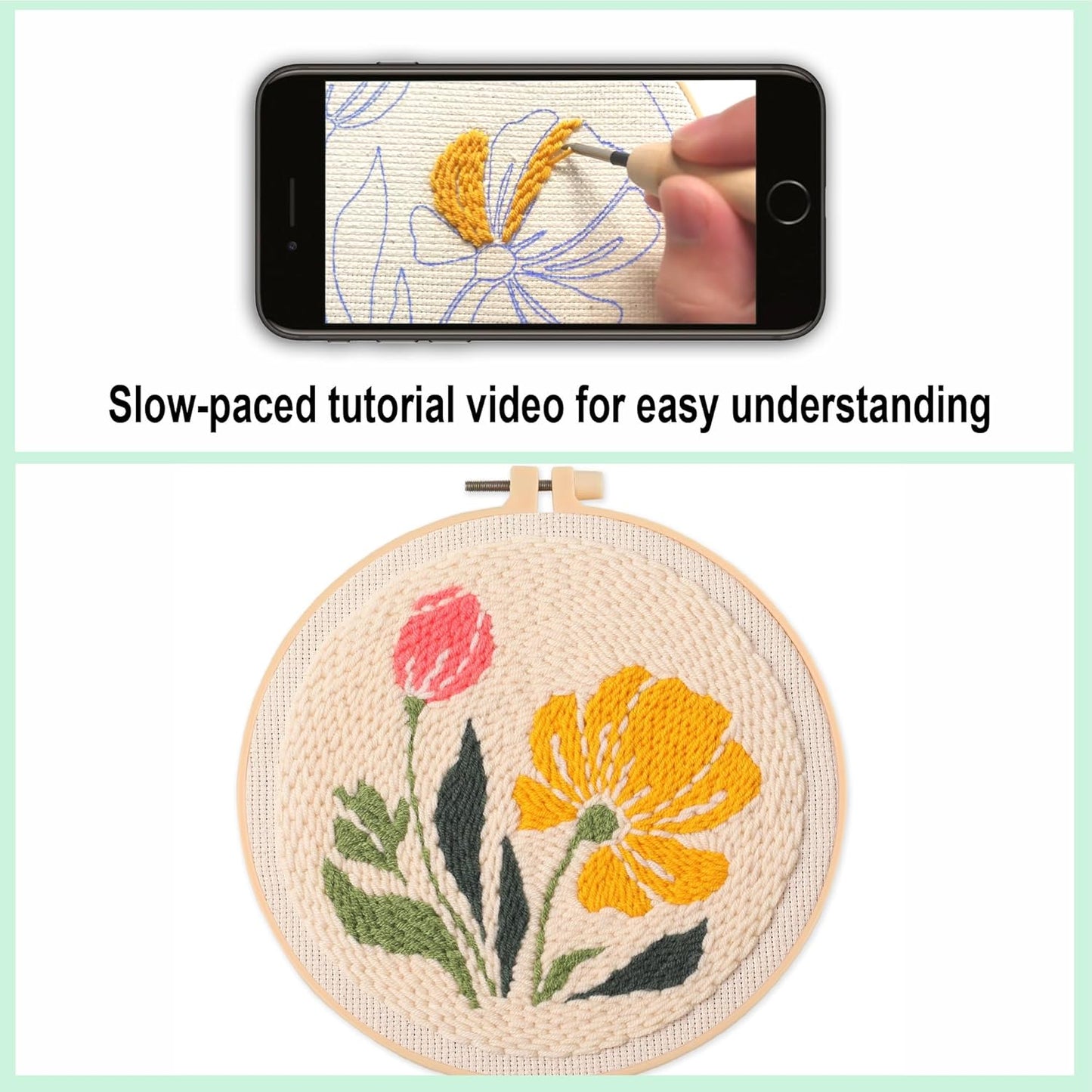 Myfelicity Punch Needle kit,Punch Needle Embroidery Kit - All-in-One Complete Starter Set with Needles, Thread, Cloth & Tutorial Guide for DIY Home Decor & Handmade Crafts(Yellow-1)