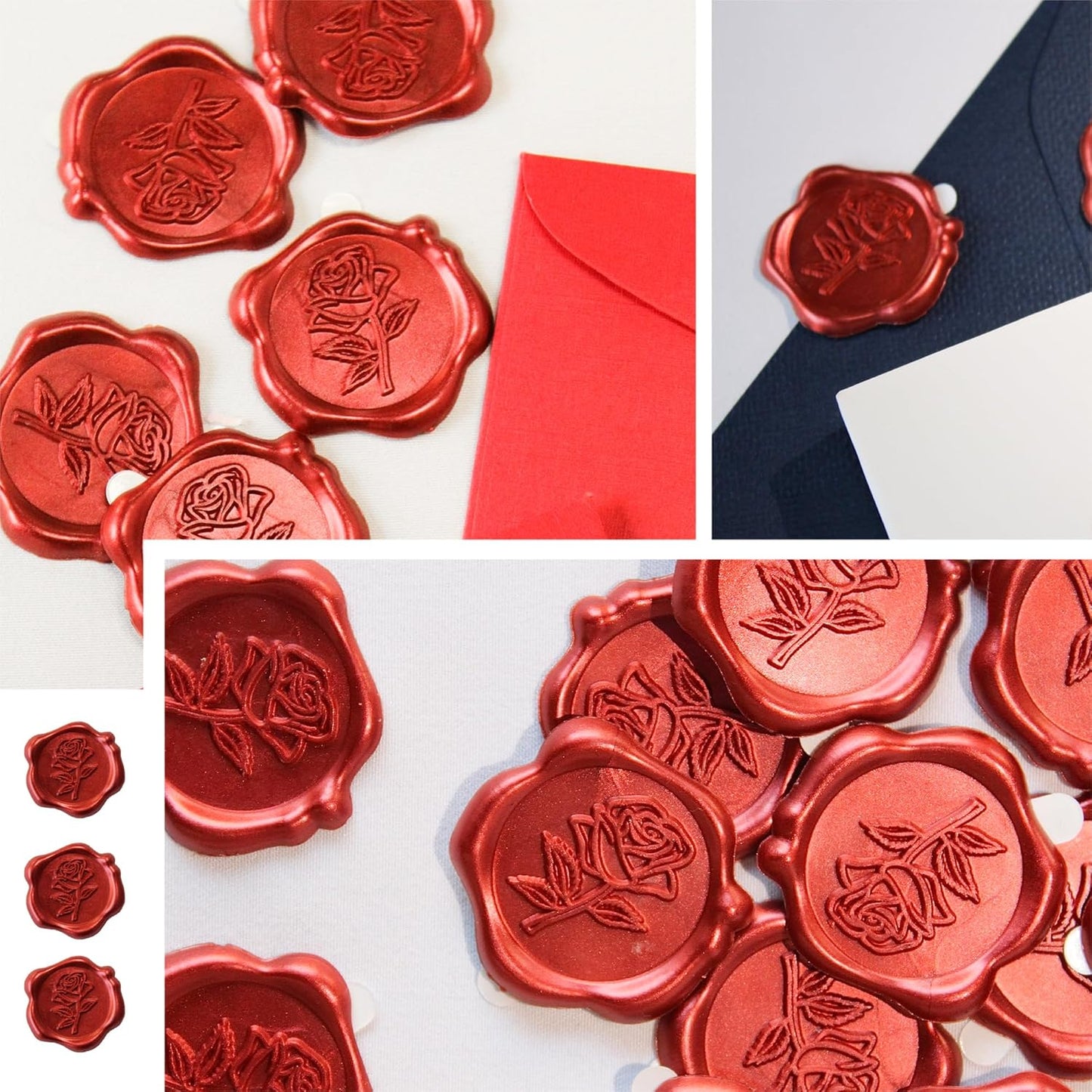 50pcs Red Rose Wax Seal Stickers, Rose Wax Seal, Red Rose Stickers for Envelopes, Waterproof, for Wedding Invitation, Christmas
