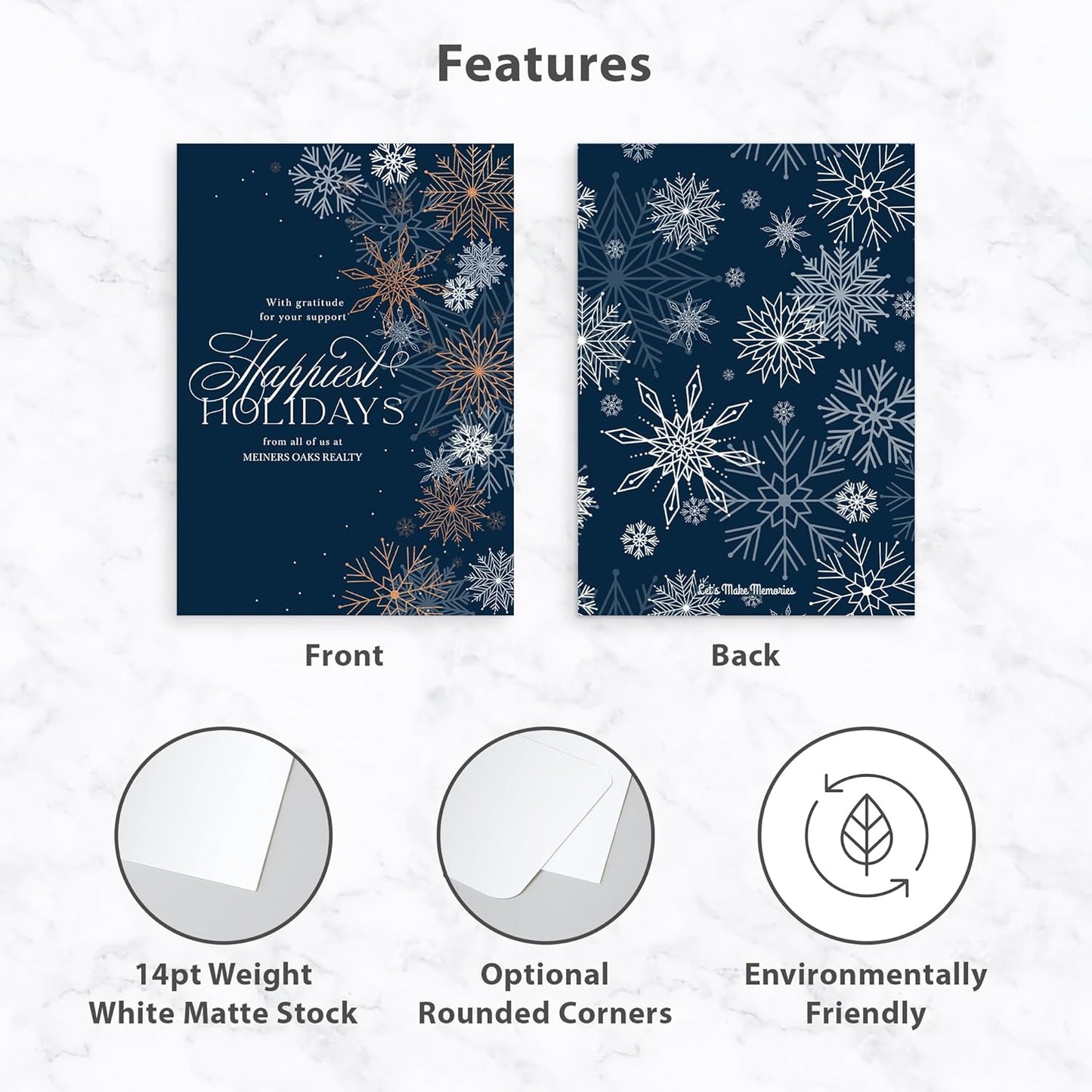Let's Make Memories Personalized Business Christmas Cards with Envelopes - Premium Quality - 5x7-2025 Holiday Cards & White Envelopes - Shining Snowflakes - 15 ct