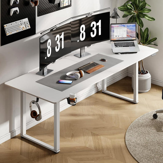 Standing Desk, 63x30 Inches Rectangle Stand Up Desk with 4 Legs, Dual Motor and Memory Controller, Adjustable Height from 28-46 Inches for Home and Computer Workstation, White