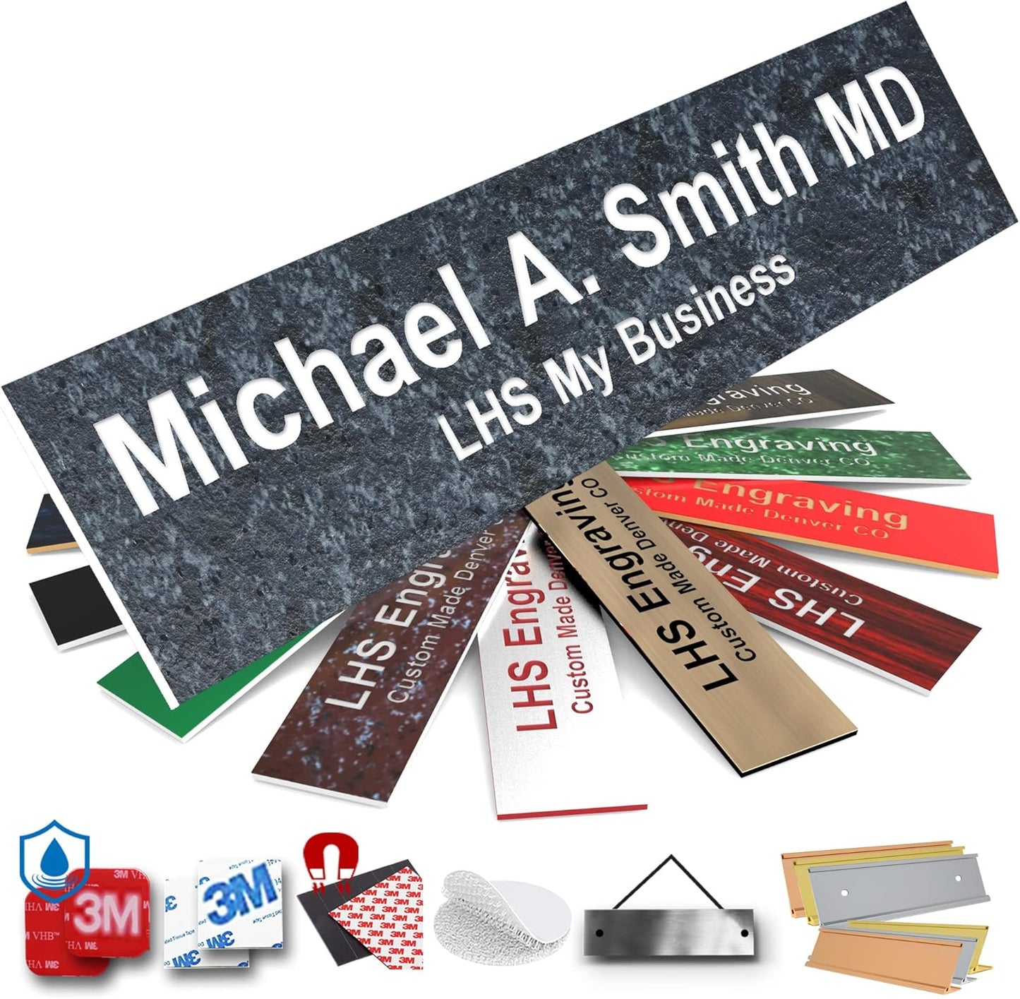 Engraved Door Signs for Office Personalized Mojave Plastic Door Plaque White Letters - Made in USA 2x8 N8