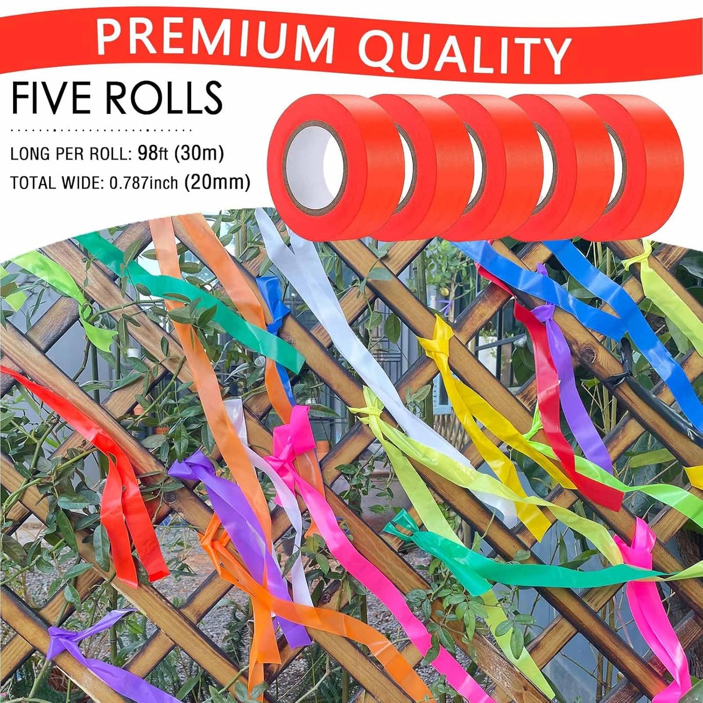 5 Pack Orange Flagging Tape, Non-Adhesive Plastic Ribbon Neon Marking Roll, 0.78"*500ft, Marking Tape for Tree Marking, Hunting, Boundaries and Hazardous Areas,Trail Marking