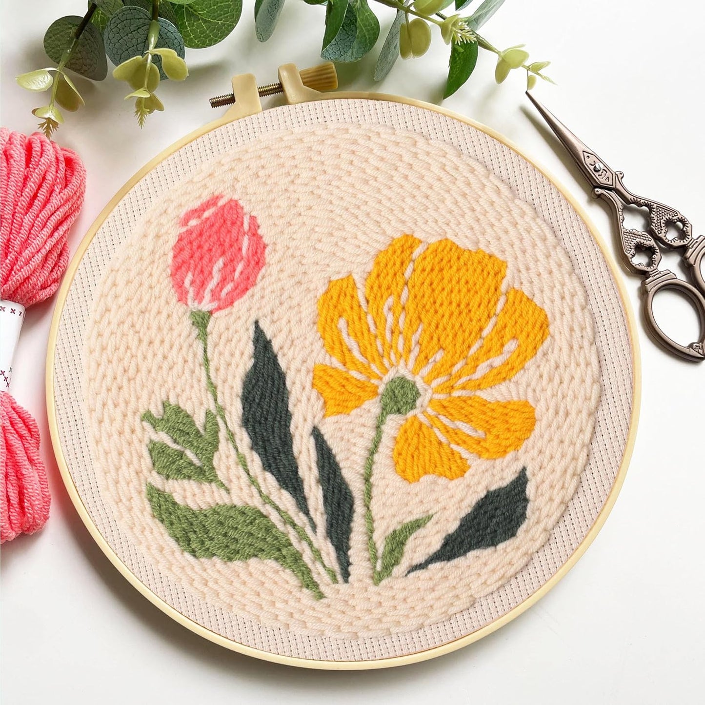 Myfelicity Punch Needle kit,Punch Needle Embroidery Kit - All-in-One Complete Starter Set with Needles, Thread, Cloth & Tutorial Guide for DIY Home Decor & Handmade Crafts(Yellow-1)