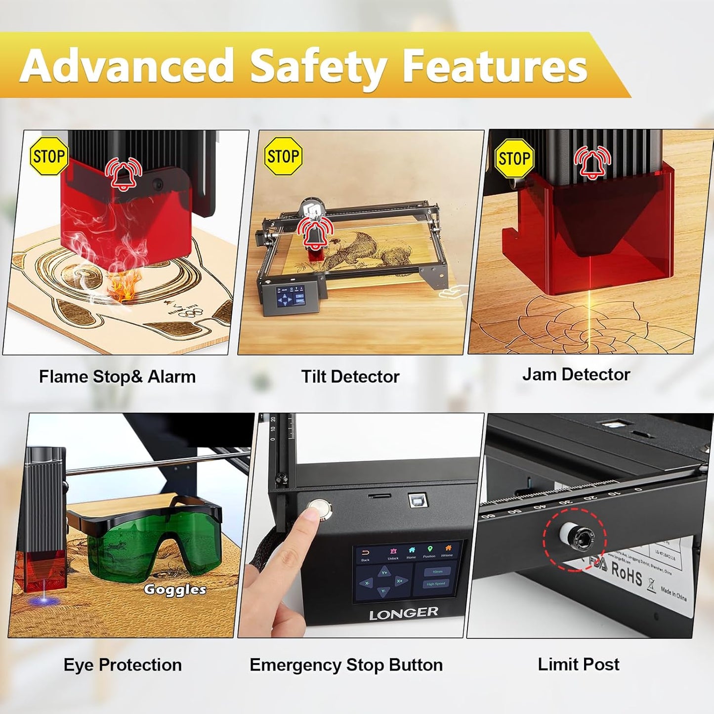 LONGER Laser Engraver, Ray5 5W Higher Accuracy DIY Laser Cutter Engraving Machine with 3.5" Touch Screen, App Offline Control,400x400mm,0.08mm Laser Spot, for Wood Metal Acrylic Glass