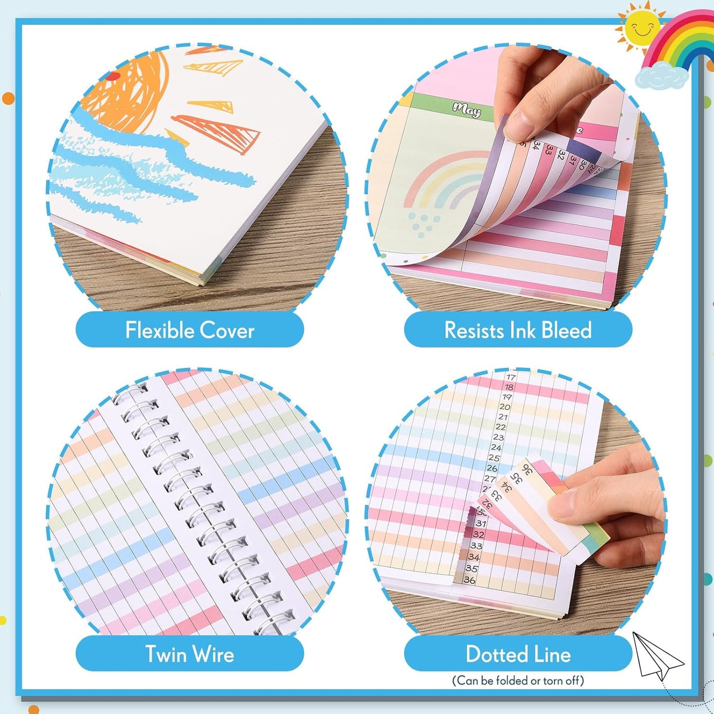 Teacher Record Book Teacher Grade Book Spiral Bound Record Class Gradebook Office Favors Gift for Classroom Attendance Supplies Decoration Double Sided Color Printing(Sunny)