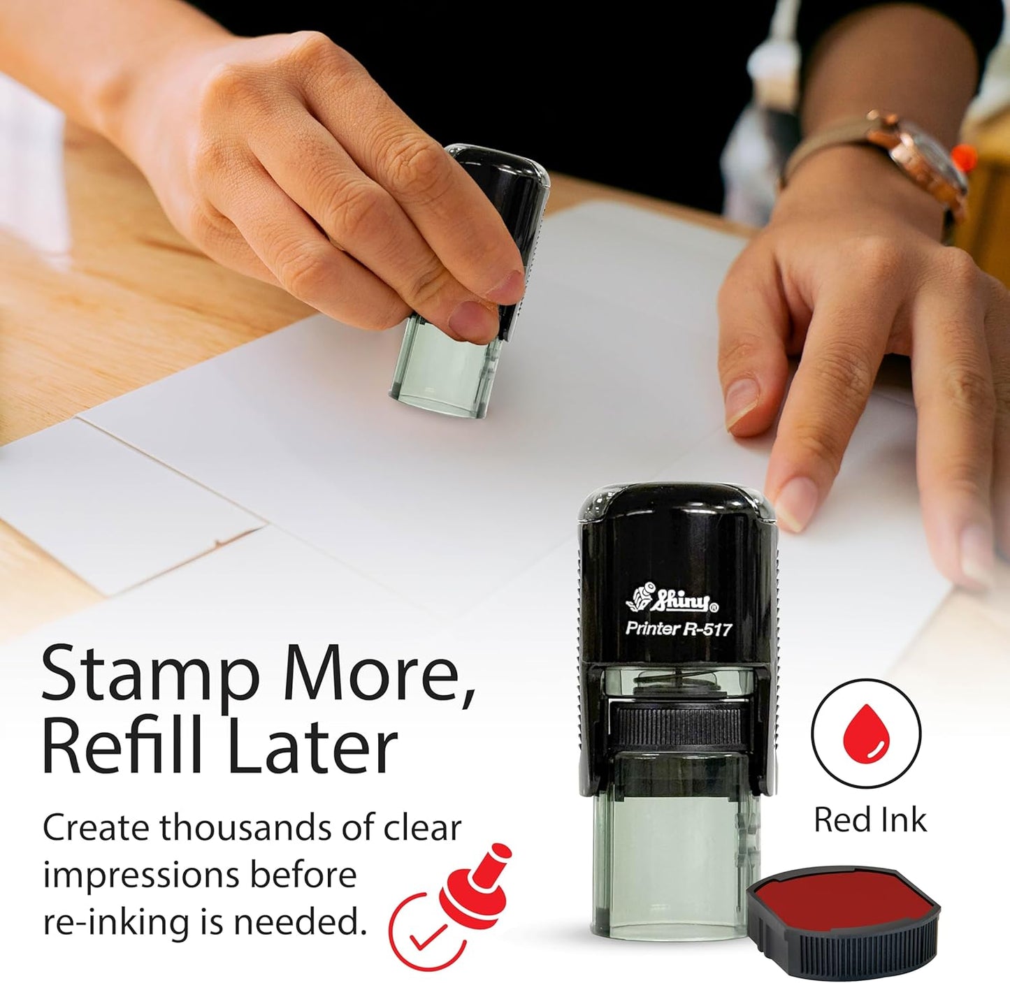 Shiny No Name Teacher Stamp, Round Self Inking Stamp for Classroom, Red Ink