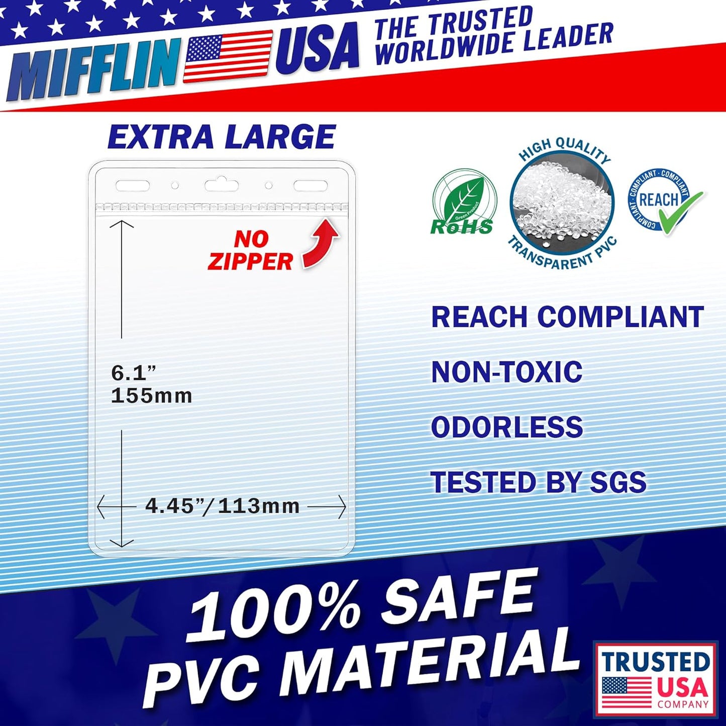 Mifflin-USA Passport & Card Holders (Clear, 4x6 Inches, 250 Pack), Extra Large ID Name Badge Holder, Zipperless Vertical Plastic Card Holders