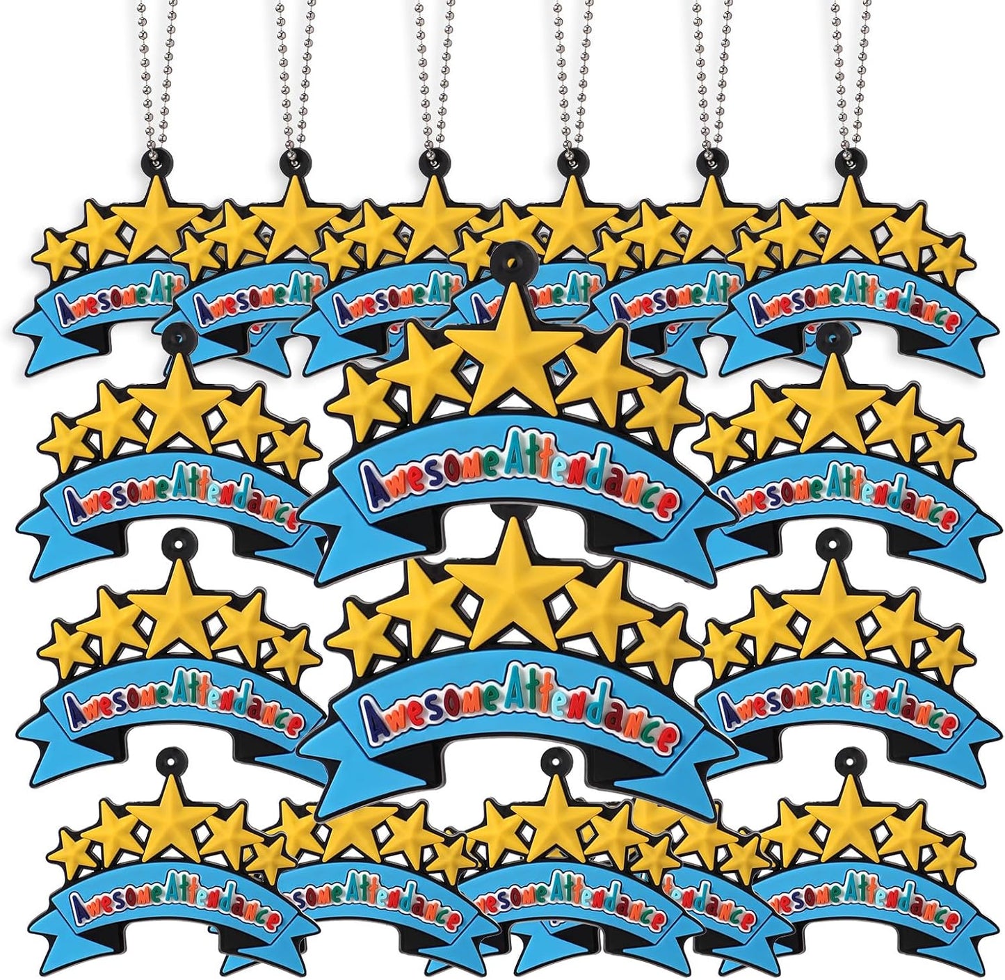 50 Pcs Awesome Attendance Silicone Tags with Chains, Motivational Brag Awards for Students, Classroom Incentives, Teacher Rewards, Reading Competition Prizes, Wearable Encouragement Gifts