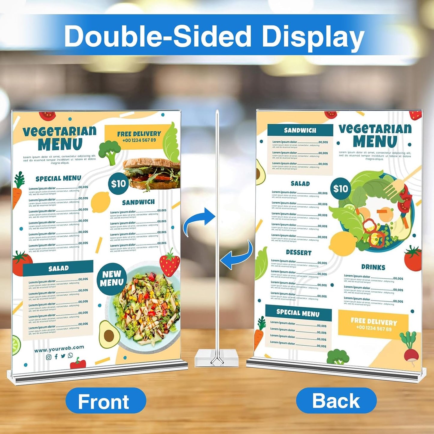 20 Pack Acrylic Sign Holder 4 x 6 Clear Display Table Signs Stand, Double Sided T Shape Flyer Holder Plastic for Picture Paper Frame Holder Home Office Menu Retail Show Fair