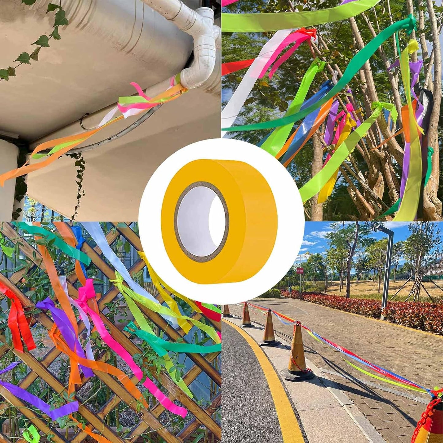 6 Pack Earth-Yellow Flagging Tape, Non-Adhesive Plastic Ribbon Neon Marking Roll, 1"*600ft, Marking Tape for Tree Marking, Hunting, Boundaries and Hazardous Areas,Trail Marking