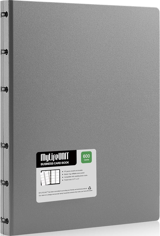 MyLifeUNIT Business Card Book, Name Card Holder Book with 600 Business Cards Capacity, Credit Card Book File Storage (Grey)
