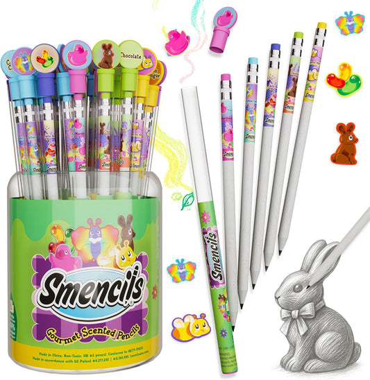 Spring Smencils Cylinder - HB #2 Patented Gourmet Scented Pencils, 50 Count - Gifts for Kids, Classroom Rewards, Party Favors, Easter day