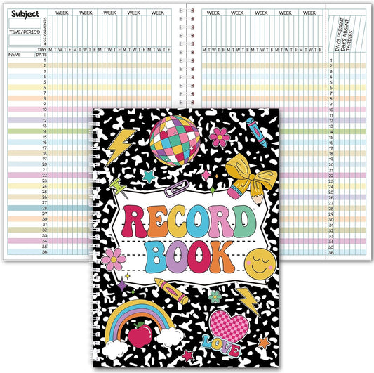 Teacher Record Book Teacher Grade Book Spiral Bound Record Class Gradebook Office Favors Gift for Classroom Attendance Decoration Double Sided Color Printing(Composition)